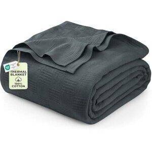 Queen Cotton Blanket 90x90 Lightweight Thermal Soft Breathable All Season Gray